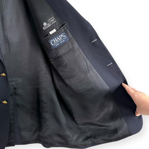 Chaps 100% Wool Navy Blue Gold Buttons Vented Preppy Blazer Men's Size 44L - Picture 10 of 13